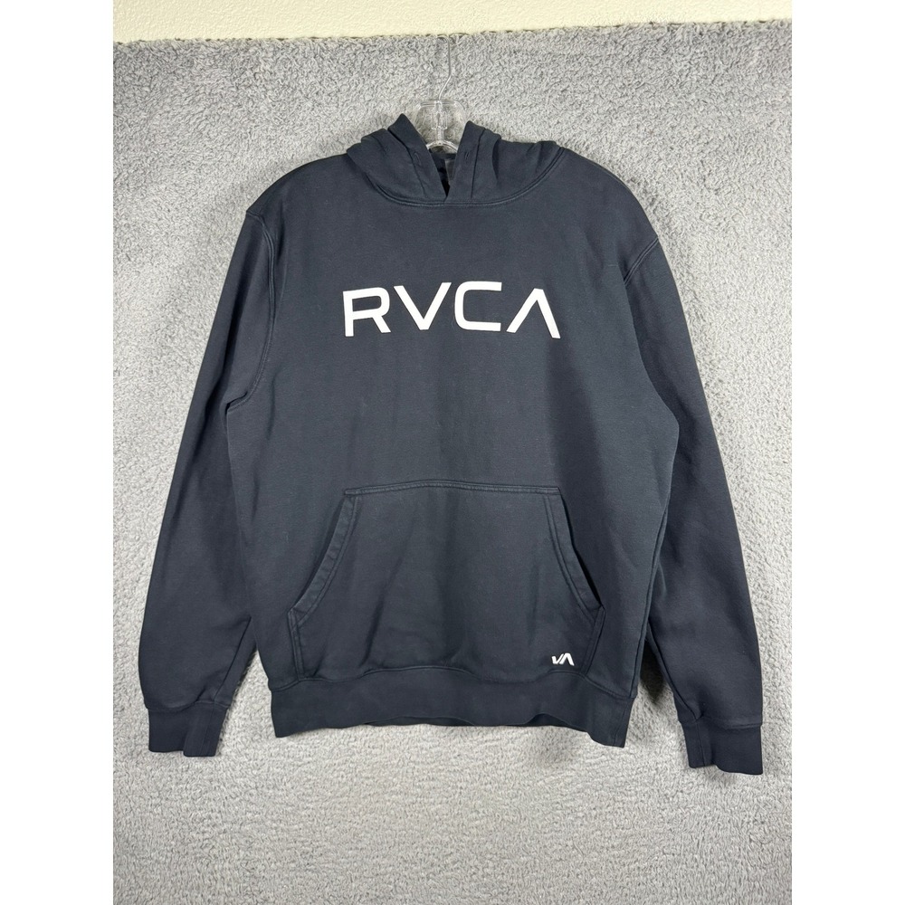 RVCA Mens Big Logo Pullover Hoodie Black Fleece Sweatshirt Size M Skate Surf Y2K